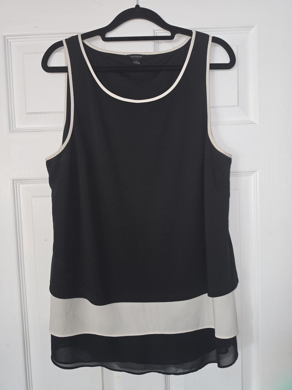 Ann Taylor Black Tank with Cream Trim and Layered Hem